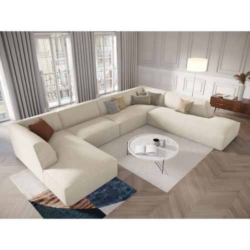 Cosmopolitan Design - Panoramische hoekbank rechts Siena 7-zits, ribfluwelen lichtbeige - 273x366x69cm