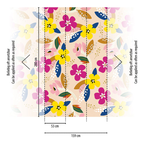Livingwalls fotobehang bloemen meerkleurig, beige, geel, lila paars en blauw - 159 x 280 cm - AS-392091 - vtwonen shop