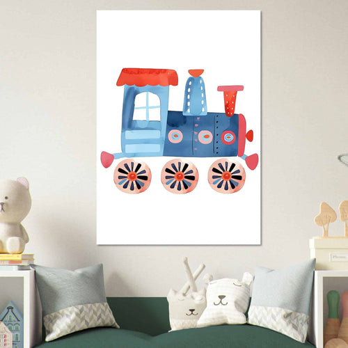Artfulprints Poster Kleine locomotief   - 50x70 cm - Blauw