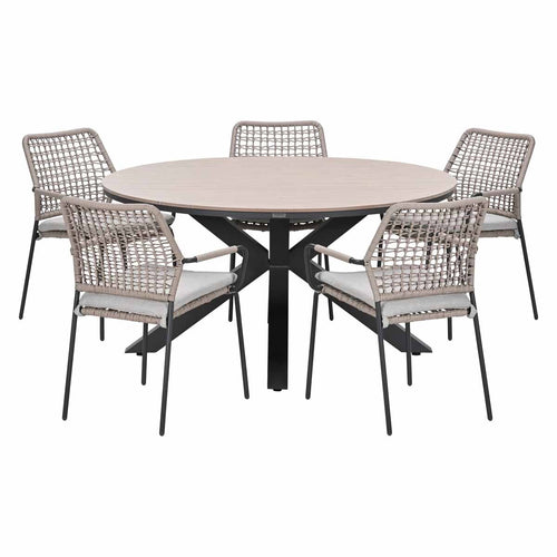 Garden Impressions Tuinset Natas sand 6-delig - Tulli tuintafel Ø148 cm