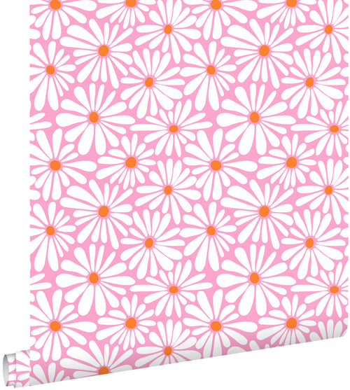 ESTAhome behang madeliefjes roze, wit en oranje - 50 x 900 cm - 131814