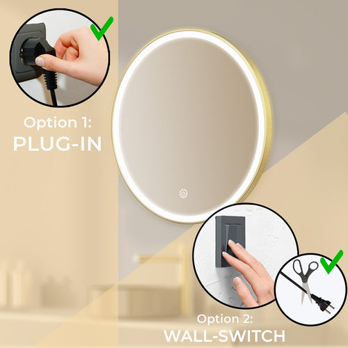 LOMAZOO badkamerspiegel Soho - met LED verlichting & anti condens - rond - goud - 100 cm