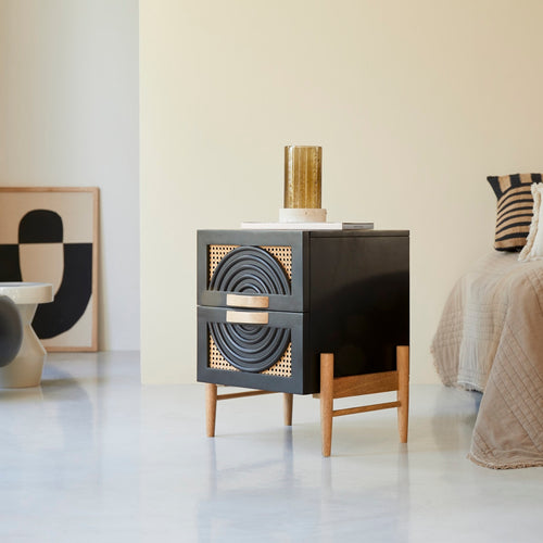 Tikamoon Nachtkastje van massief mangohout en rotan - Zwart - vtwonen shop