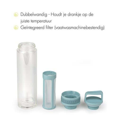 Leopold Vienna - Cold Brew infuser bottle Moshi to-go beker thermosfles - ijskoffie - mint - glas