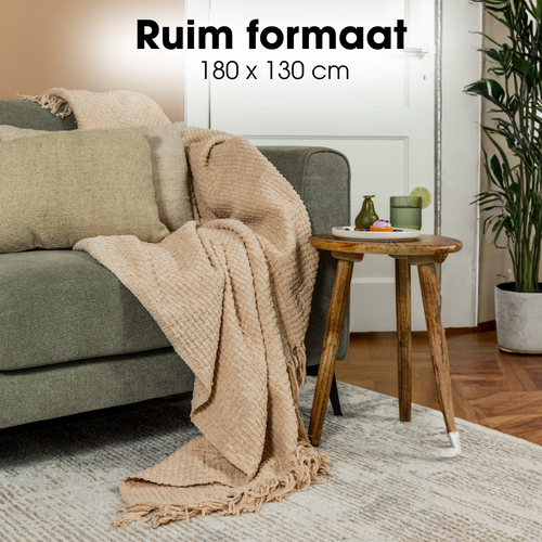 Mica Decorations Cosenza Fleece Deken - Bank Plaid en Bank Kleed - Warme Deken voor op de Bank - 180 x 130 cm - Beige