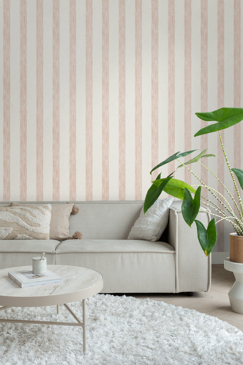 Sanders & Sanders behang geschilderde strepen roze en wit - 53 cm x 10,05 m - 640759