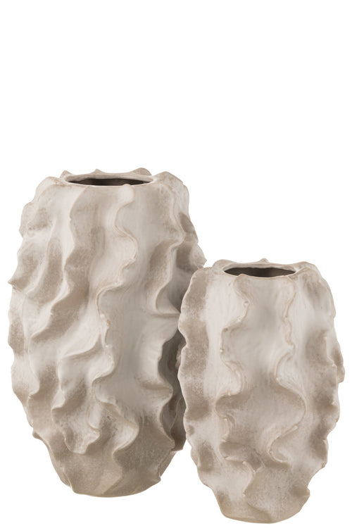 J-Line vaas Abstract Golven - klei - beige - large - 48 cm hoog
