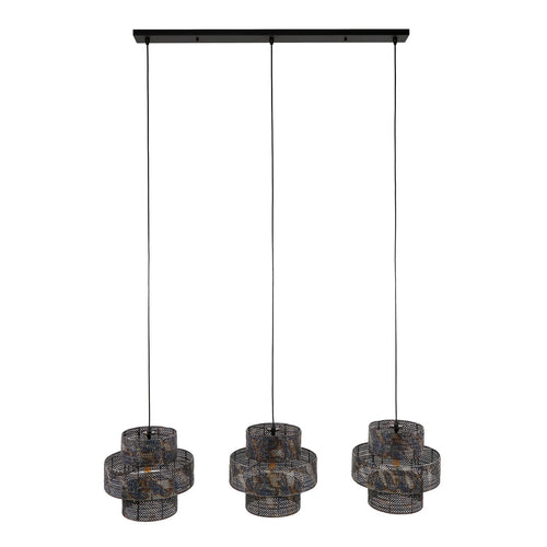 Giga Meubel Hanglamp Lantern - Zwart/Bruin - 3-Lichts - 135x35x150cm