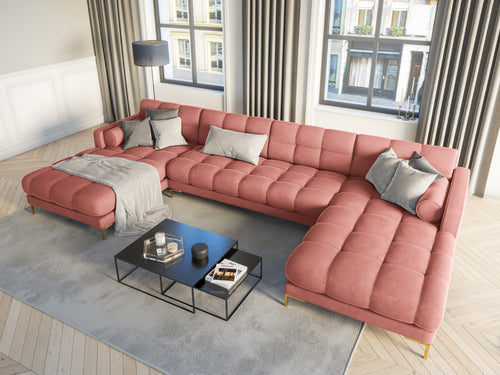 Cosmopolitan Design Panoramische bank Bali 7-zits, flueel, roze - 185x383x75cm
