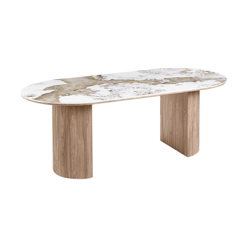 Artichok Ronda houten eettafel met keramiek blad bruin - 210 x 100 cm