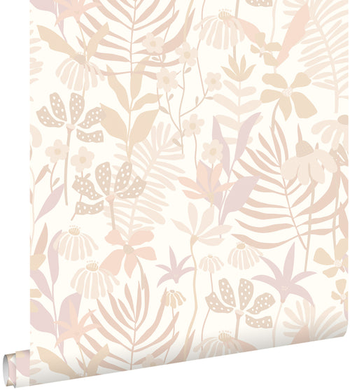 ESTAhome behang tropische bladeren en bloemen beige - 50 x 900 cm - 130995 - vtwonen shop