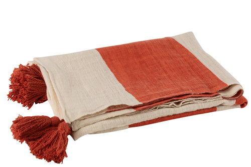 J-Line plaid Strand Groeven - katoen - koraal - 185 x 135 cm