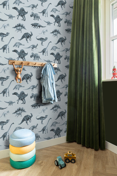 ESTAhome behang dinosaurussen blauw - 50 x 900 cm - 131207