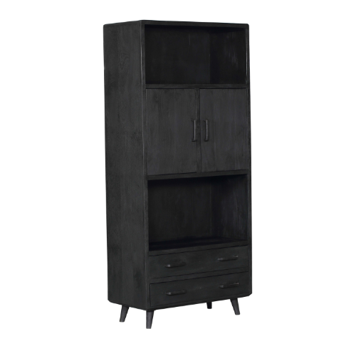 StarFurn Boekenkast Omaha - Zwart Mangohout - 90x45x200cm - vtwonen shop