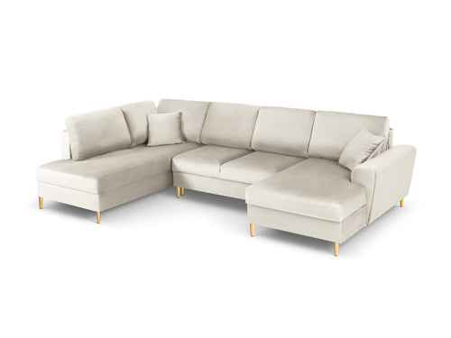 Cosmopolitan Design Links panoramische slaapbank met opbergdoos Kyoto 7-zits, flueel, lichtbeige - 194x313x88cm