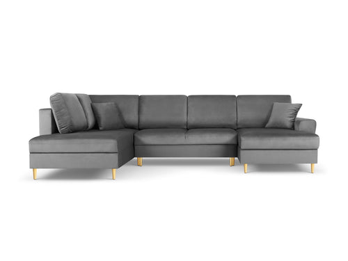 Cosmopolitan Design Links panoramische slaapbank met opbergdoos Kyoto 7-zits, flueel, lichtgrijs - 194x313x88cm
