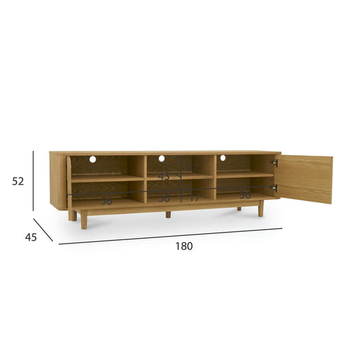 Furnhouse tv-meubel Nyborg - Natuurlijk eikenhout - MDF, Eikenfineer - 45x180x52