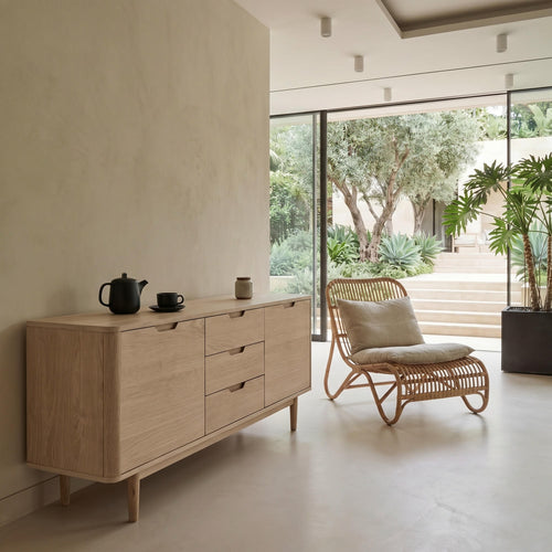Furnhouse 3-deurs dressoir Nyborg - Witte olie - MDF, Eikenfineer - 45x180x75