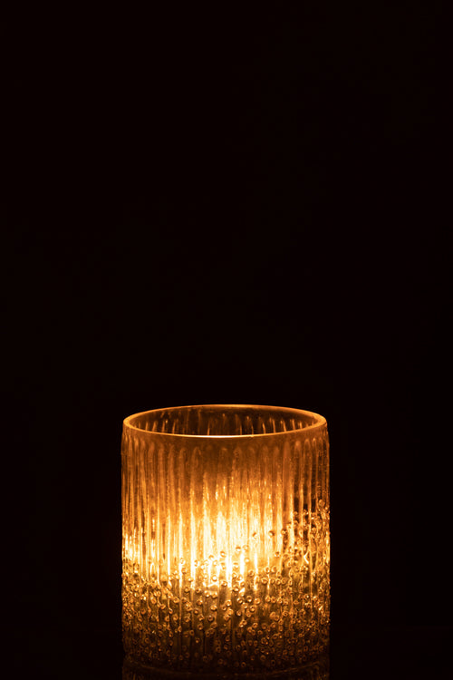 J-Line windlicht Geribbeld - glas - roze - medium - 2 stuks - vtwonen shop