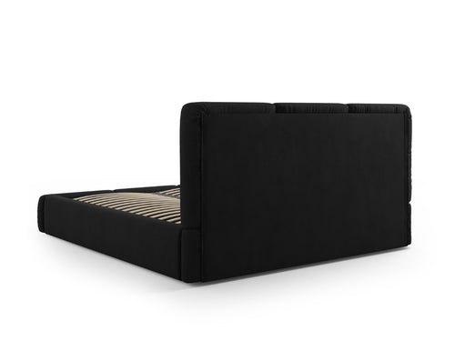 Cosmopolitan Design Opbergbed met hoofdeinde Nicolas 160x200cm, chenille, zwart - 220x180x100cm