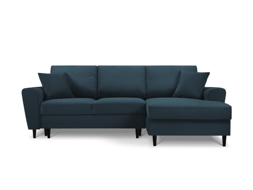 Cosmopolitan Design Converteerbare hoekbank rechts met opbergdoos Kyoto 4-zits, ribfluwelen, donkerblauw - 145x241x88cm