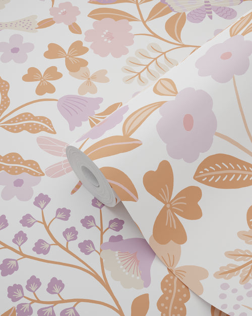 ESTAhome behang bloemen en vogels lila paars en terracotta - 53 cm x 10.05 m - 131392 - vtwonen shop