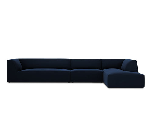 Micadoni rechter hoekbank Ruby 5-zits, flueel, koningsblauw - 180x366x69cm