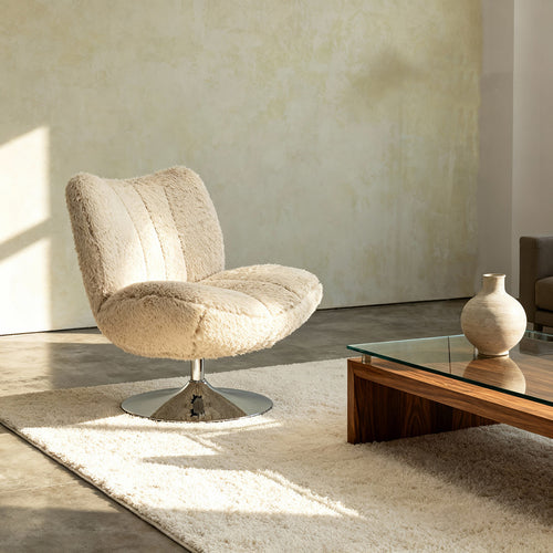 DÉJA Living Draaifauteuil Morten - Taupe Fluffy/Chrome - 70x78x82cm - vtwonen shop