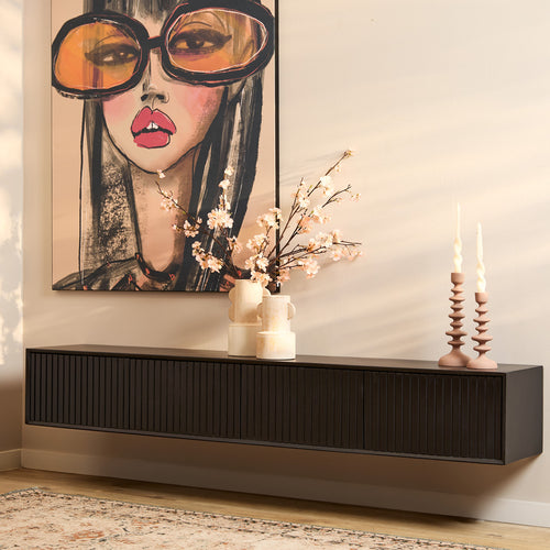 StarFurn Zwevend Tv-meubel Madison - Zwart Hout - 200x35x30cm