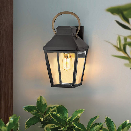 Wandlaterne für den Außenbereich, traditionell, Schwarz, Akzent in brünierter Bronze, IP44, 1 x E27