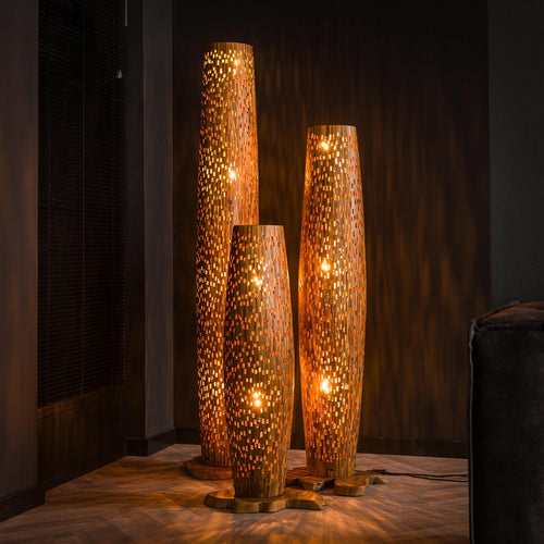 Giga Meubel Vloerlamp Bars - Naturel Teakhout - 2-Lichts - 40x40x104cm