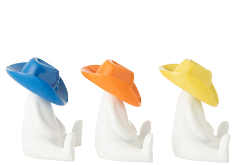 J-Line decoratie Beeld Cowboyhoed - hats - mix - 3 stuks
