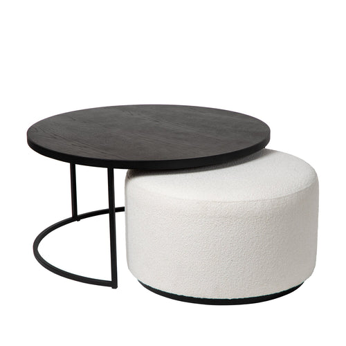 Atmooz salontafel Emir zwart + Poef Ritz Alpine ivory - wit