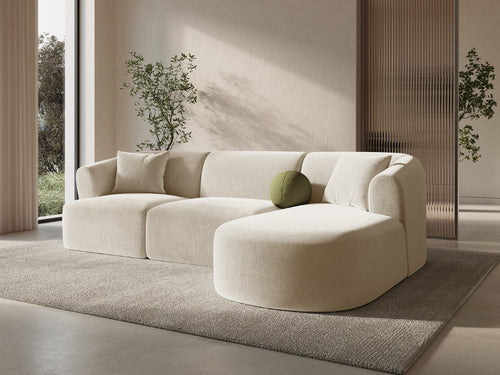 Cosmopolitan Design Modulaire hoekbank rechts Campi 4-zits, flueel lichtbeige - 156x256x70cm