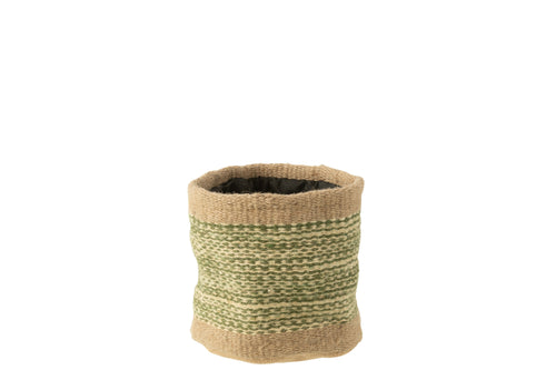 J-Line mand Rond + Band - jute - naturel/groen - medium - 2 stuks