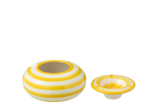 J-Line asbak Granada Stripes - keramiek - wit/geel - large