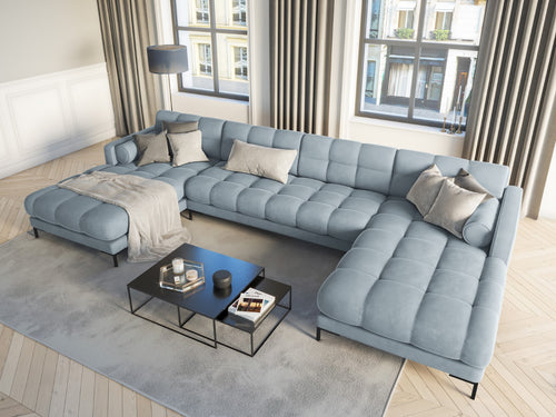 Cosmopolitan Design Panoramische bank Bali 7-zits, flueel, lichtblauw - 185x383x75cm