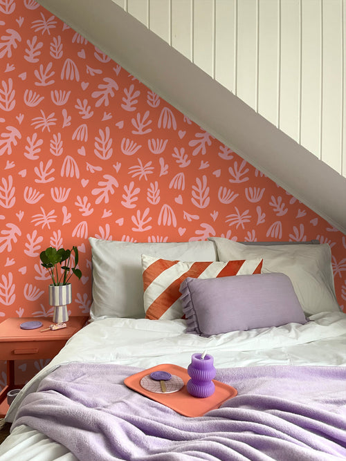 ESTAhome behang planten in Matisse stijl oranje en roze - 50 x 900 cm - 131021 - vtwonen shop