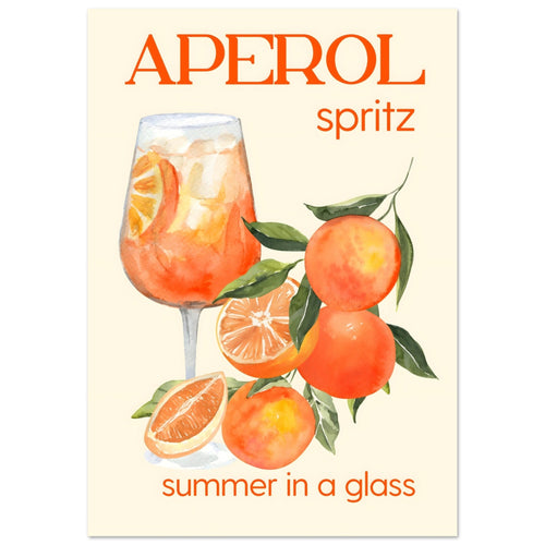 Artfulprints Poster met Lijst Aperol Spritz - Summer in a glass   - 50x70 cm - Oranje