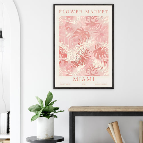 Artfulprints Poster met Lijst Flower market - Miami   - A4 21x29.7 cm - Roze