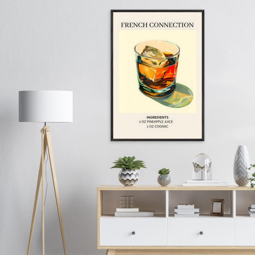 Artfulprints Poster met Lijst French Connection cocktail - Ingrediënten   - 70x100 cm - Geel
