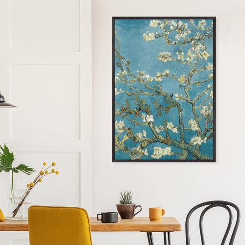 Artfulprints Poster met Lijst Vincent van Gogh - Amandelbloesem   - 50x70 cm - Blauw