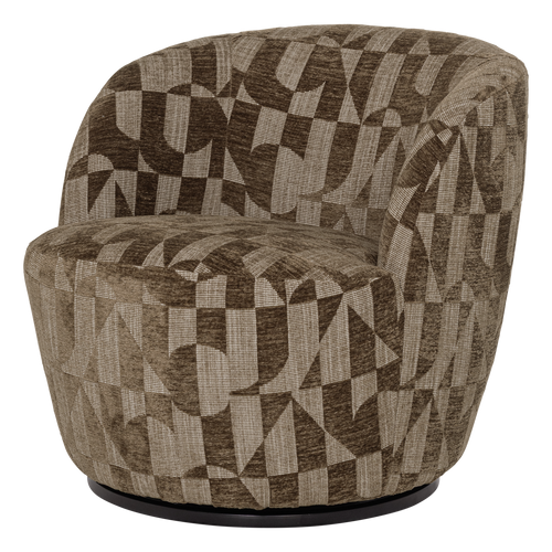 WOOOD draaifauteuil Serra - Grafisch Patroon - Olijfgroen - 68x70x77