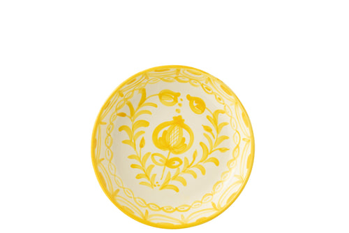 J-Line schaal Granada Low - keramiek - wit/geel - large - Ø 25 cm