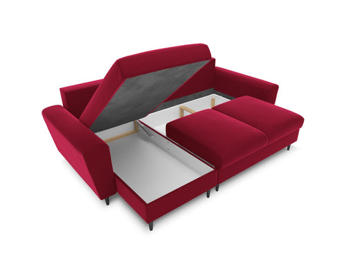 Cosmopolitan Design Omkeerbare converteerbare hoekbank met opbergdoos Kyoto 4-zits, flueel rood - 145x241x88cm