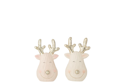 J-Line figuur Rendier Hoofd - keramiek - mix - small - 2 stuks - LED lichtjes