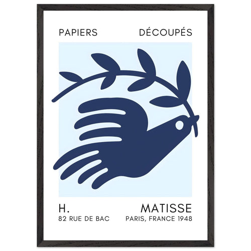 Artfulprints Poster met Lijst Matisse – Peace dove navy blue I   - 50x70 cm - Blauw