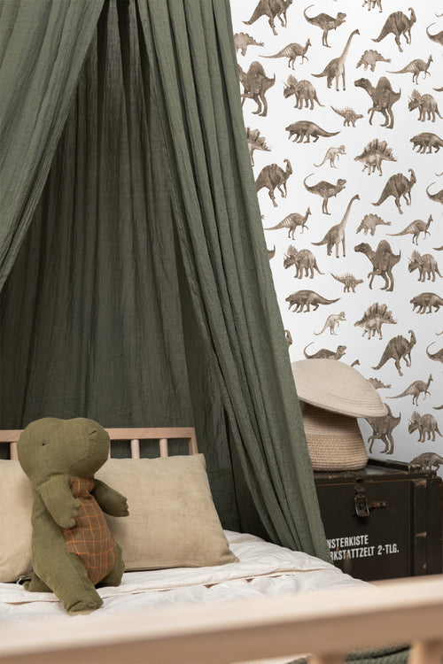 ESTAhome behang dinosaurussen donker beige - 50 x 900 cm - 131202