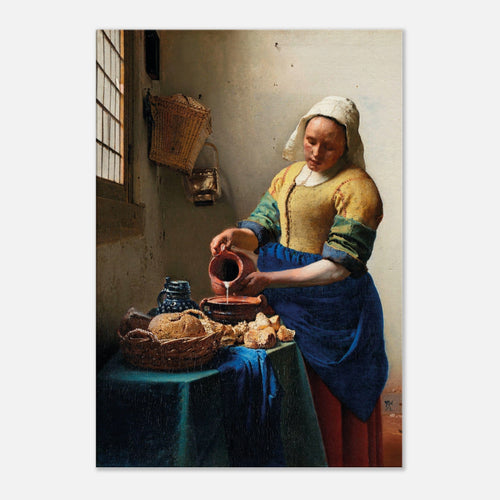 Artfulprints Canvas Johannes Vermeer – Het melkmeisje canvas - 60x90 cm - Geel