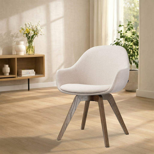 Nolon Noor-Mae draaibare eetkamerstoel beige - walnoot houten onderstel